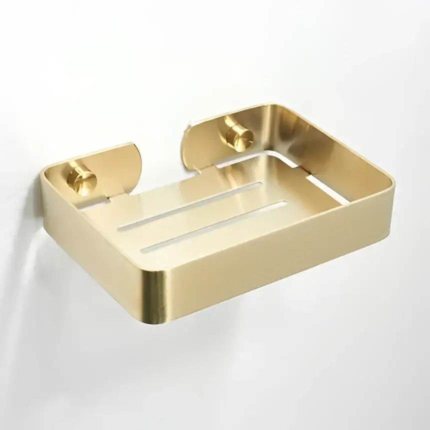 Modern brushed matt gold decorbites bath set soap dish with rectangular shape and two mounting brackets in brushed metal finish