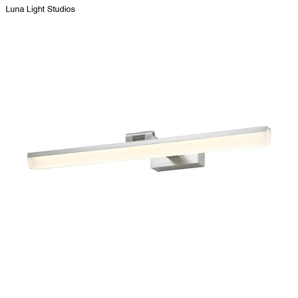 Modern brushed metal vanity sconce with silver finish rectangular design and diffused white led light type 110v-120v