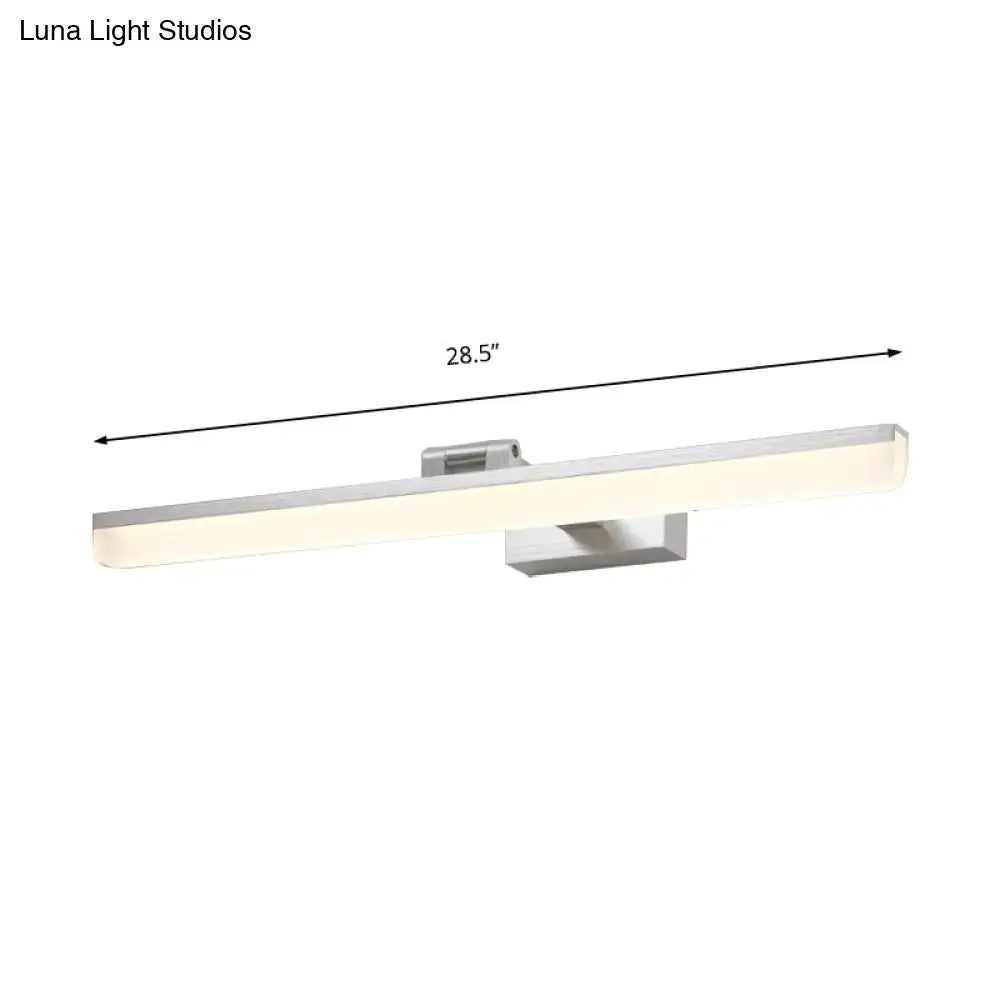 Silver-finished modern brushed metal vanity sconce with rectangular led light type and frosted glass diffuser 110v-120v