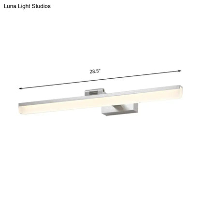 Silver-finished modern brushed metal vanity sconce with rectangular led light type and frosted glass diffuser 110v-120v