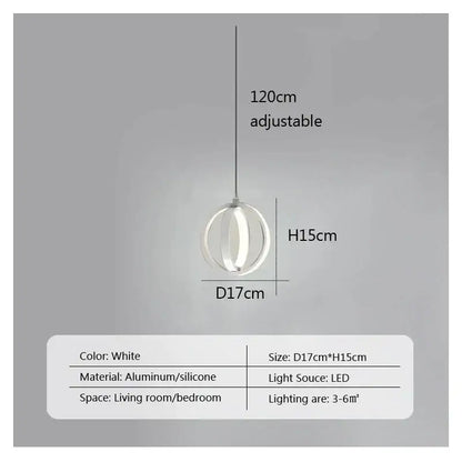 Modern white spherical pendant light with aluminum and silicone featuring led bulb for decorbites led bedside use