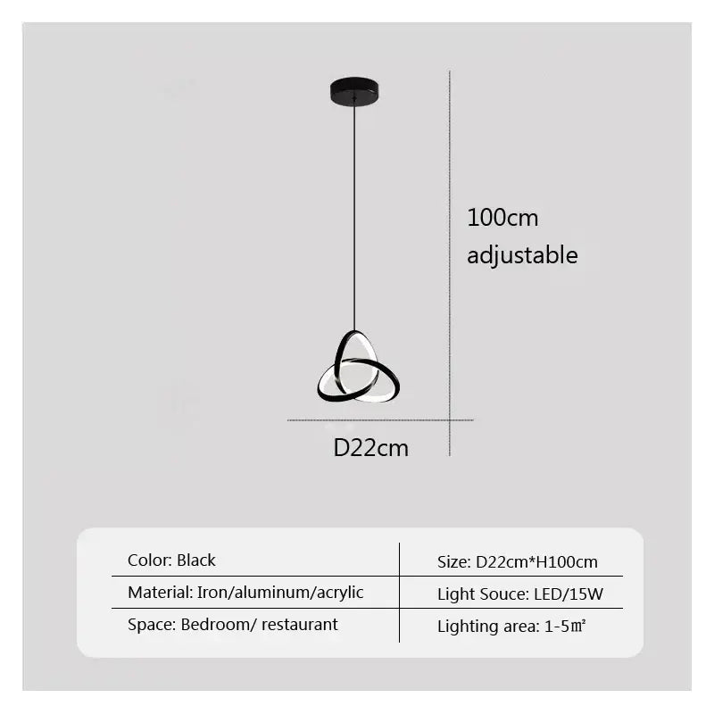 Black modern pendant light with sleek triangular iron and acrylic design for decorbites led bedside bedroom use