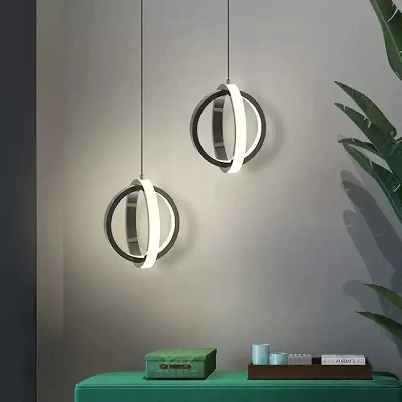 Modern black and white circular pendant light in brushed metal with LED bedside pendant for decorbites led bedside use