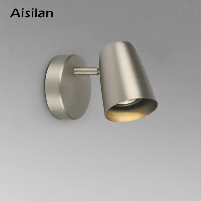 Modern Aisilan brushed metallic led wall lamp with cylindrical shade and adjustable spotlight for bedroom use