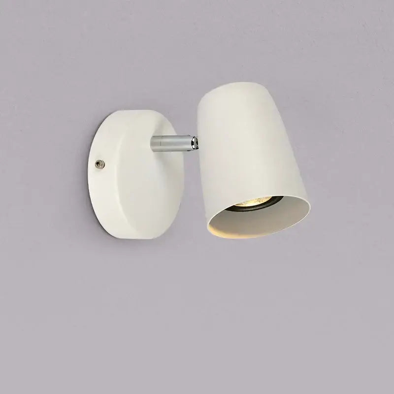 Modern brushed metallic led wall lamp with white matte finish and adjustable cylindrical spotlight for bedroom use