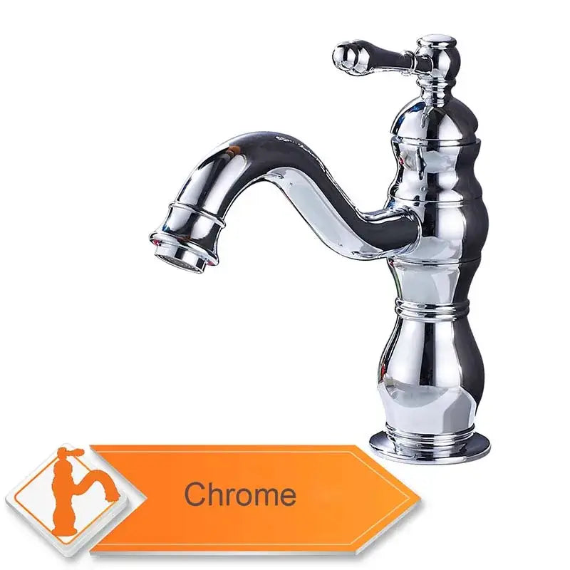 Chrome finished vintage style basin faucet with curved long spout and ornate segmented body for bathroom use
