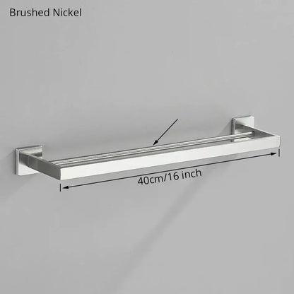 Brushed nickel double towel rack with sleek modern design 40cm length in bathroom hardware set