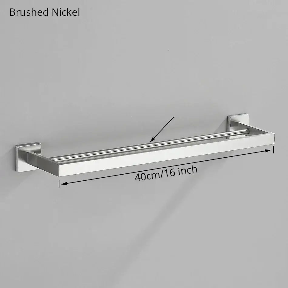 Brushed nickel double towel rack with sleek modern design 40cm length in bathroom hardware set