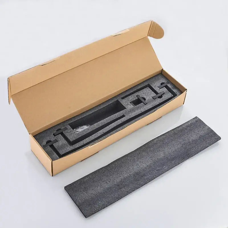 Gray foam protective insert for modern brushed nickel bathroom hardware set accessory kit packaging