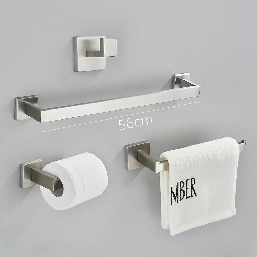 Stainless steel towel rack in brushed nickel with a sleek modern design and 56cm length from bathroom hardware set