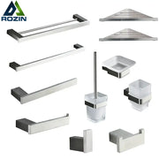 Modern brushed nickel bathroom hardware set with sleek stainless steel design and clear glass accents for bathroom hardware