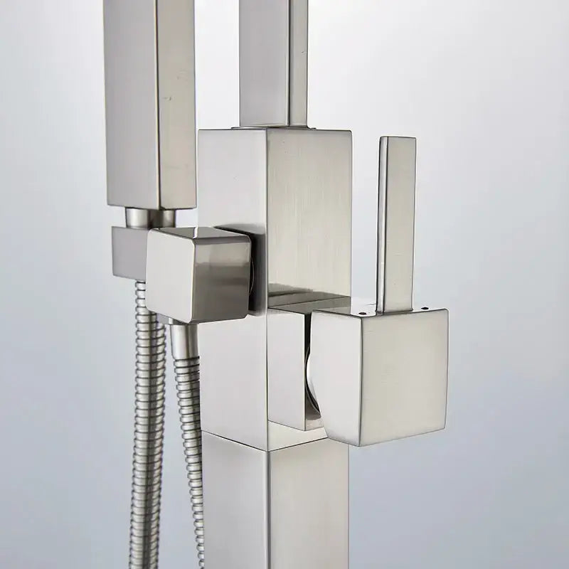Modern brushed nickel decorbites freestanding tub faucet with square stainless steel shower faucet and handheld spray