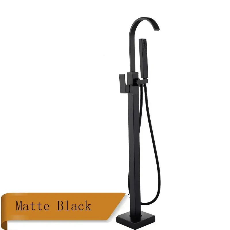 Modern brushed nickel decorbites freestanding tub faucet with matte black handshower and sleek freestanding tub faucet design