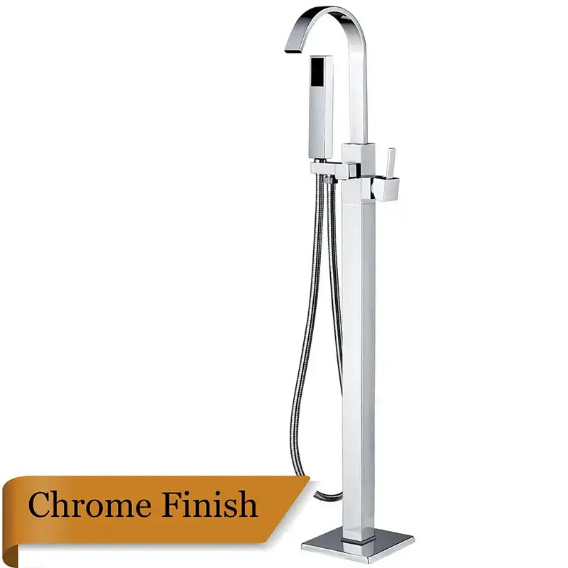 Modern brushed nickel decorbites freestanding tub faucet with chrome finish and integrated handheld showerhead for bathrooms
