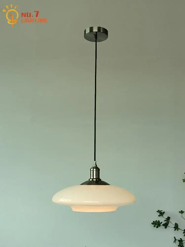 Modern brushed nickel glass pendant light with frosted shade and polished chrome hardware for indoor kitchen lighting