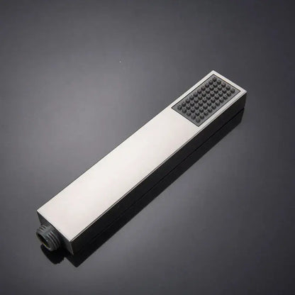 Modern brushed nickel handshower set with rectangular showerhead featuring brushed stainless steel and black nozzles decorbites brushed nickel