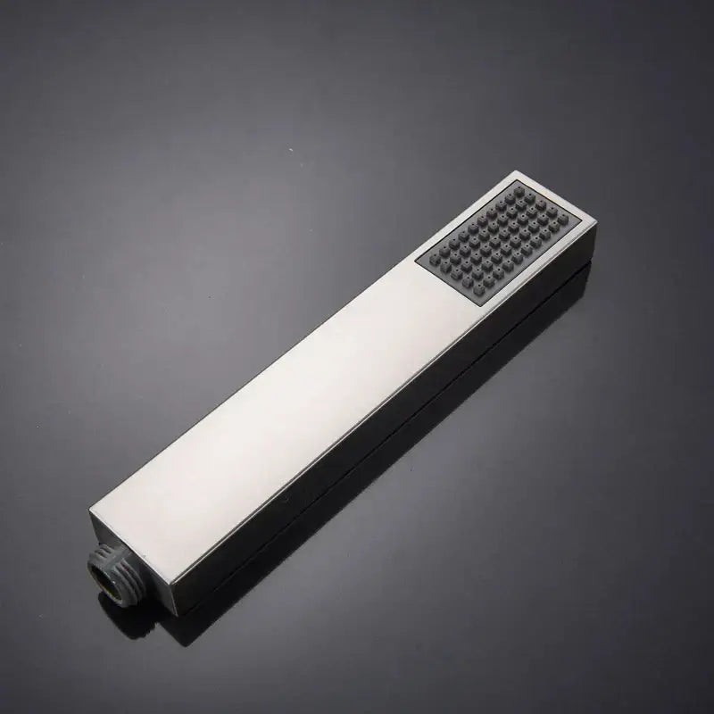 Modern brushed nickel handshower set with rectangular showerhead featuring brushed stainless steel and black nozzles decorbites brushed nickel