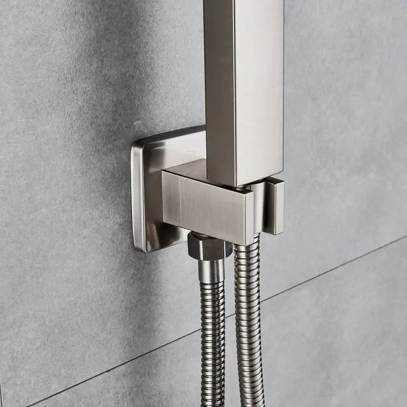 Modern brushed nickel handshower set with rectangular brushed stainless steel wall mount and flexible metal hose decorbites brushed nickel