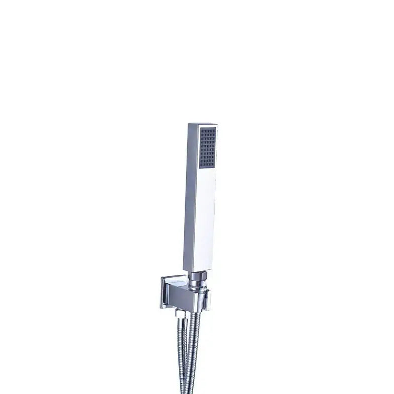 Modern brushed nickel handshower set with a chrome-finished rectangular handheld showerhead and flexible metal hose decorbites brushed nickel