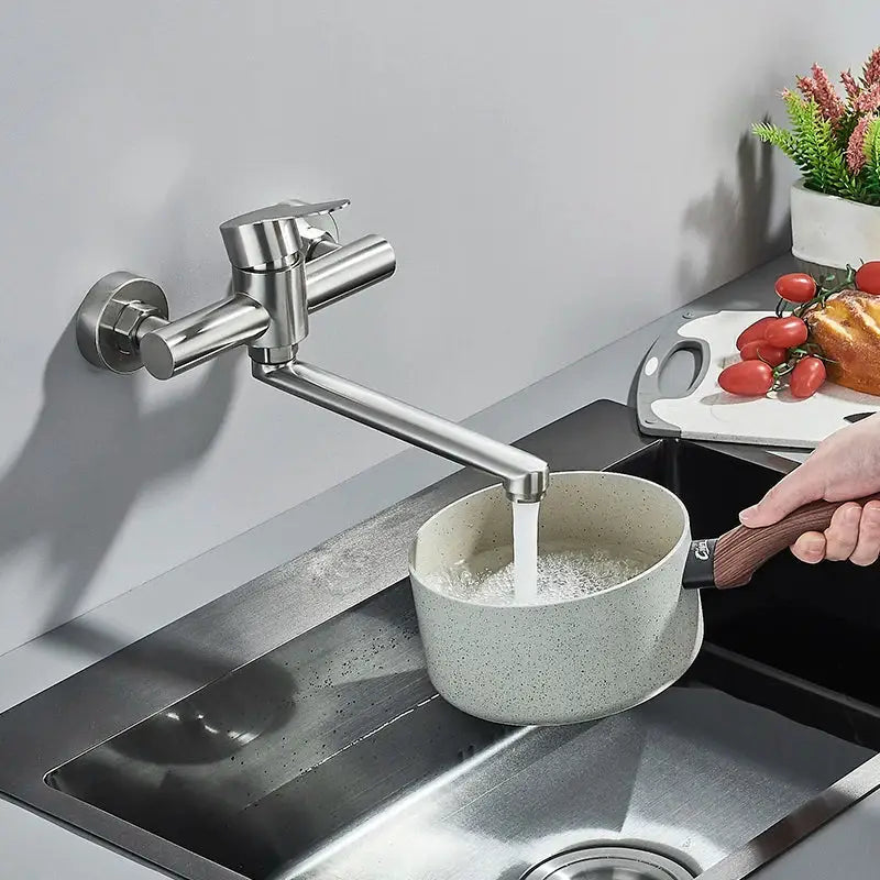 Stainless steel wall-mounted faucet with sleek modern design in brushed nickel for decorbites brushed nickel kitchen use