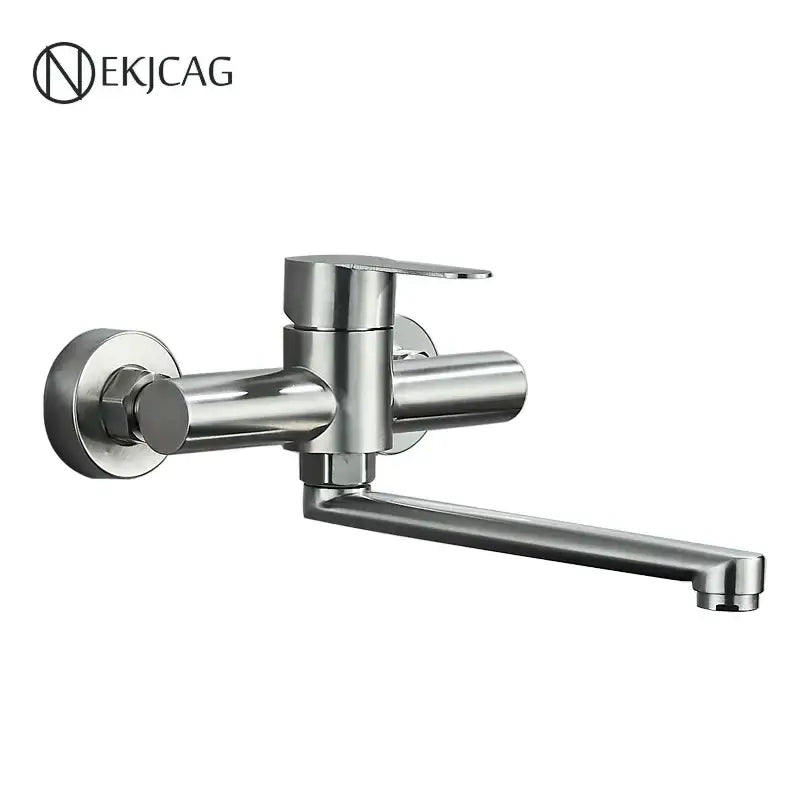 Stainless steel wall-mounted faucet with sleek dual-handle control in brushed nickel kitchen decorbites design