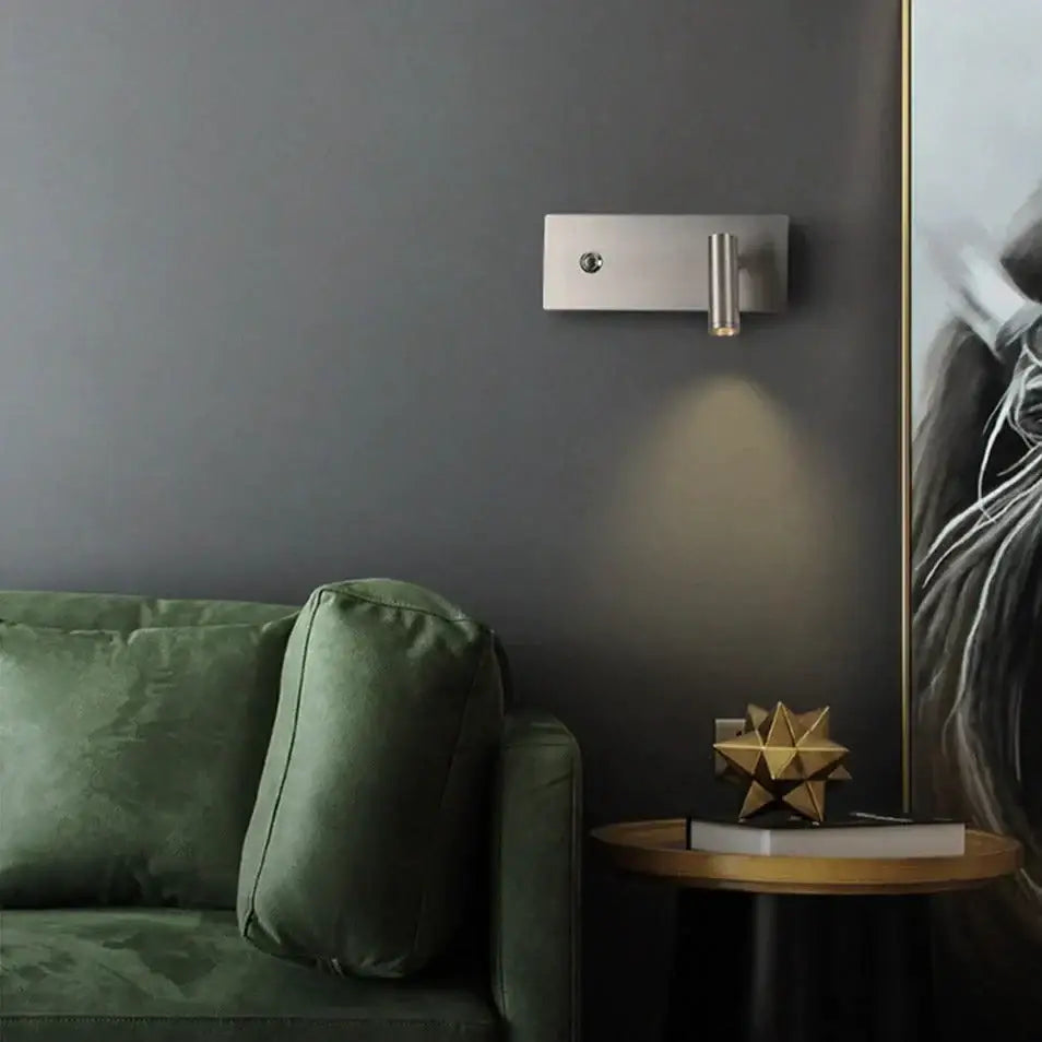Modern silver wall-mounted nickel led dimmable reading lamp with sleek minimalist design for bedroom use