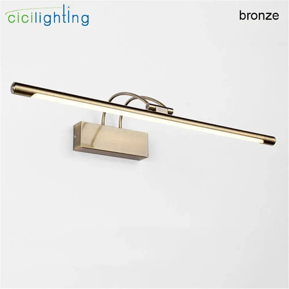 Modern bronze-finished led vanity light wall-mounted fixture with sleek rectangular design and integrated lighting bar