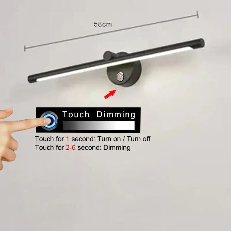 Modern brushed nickel led wall lamp bathroom light with sleek black led wall fixture and touch dimming control