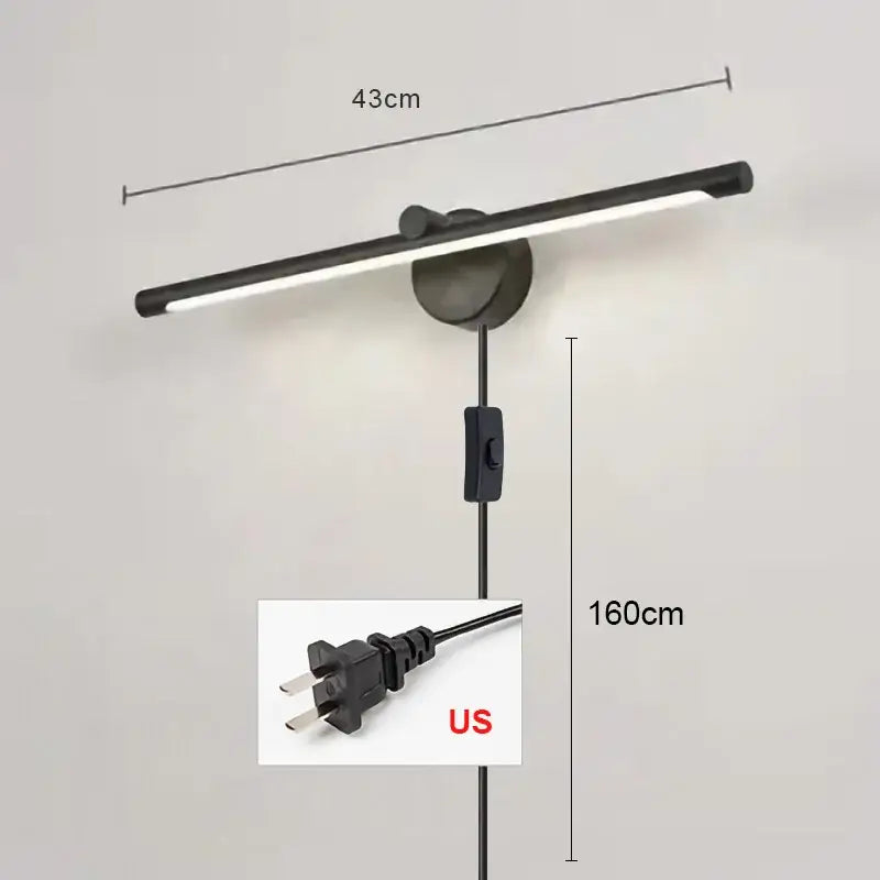 Black modern brushed nickel led wall lamp with motion sensor and adjustable height for bathroom lighting
