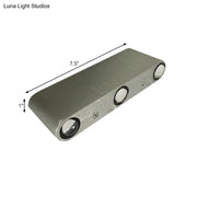 Modern brushed nickel led wall lamp with silver rectangular brushed metal finish and three circular bulbs included for 220v-240v 110v-120v use