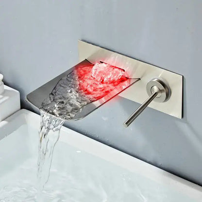Modern brushed nickel led waterfall wall mount faucet with stainless steel rectangular design and red led lighting decorbites led waterfall