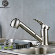 Modern brushed nickel kitchen faucet with pull-down spray and single lever handle by decorbites brushed nickel