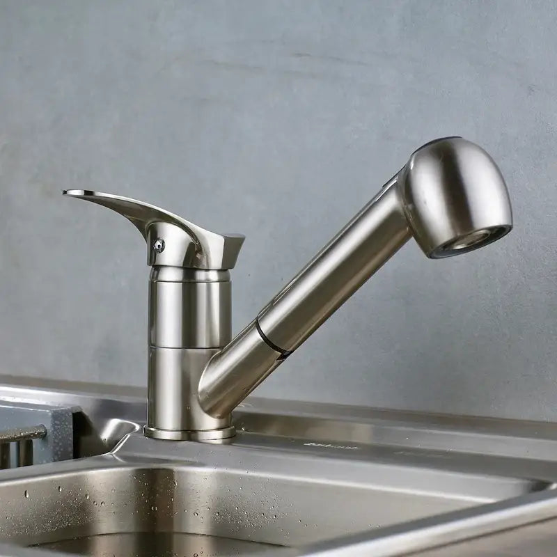 Modern brushed nickel kitchen faucet with pull down spray head and single lever handle by decorbites brushed nickel