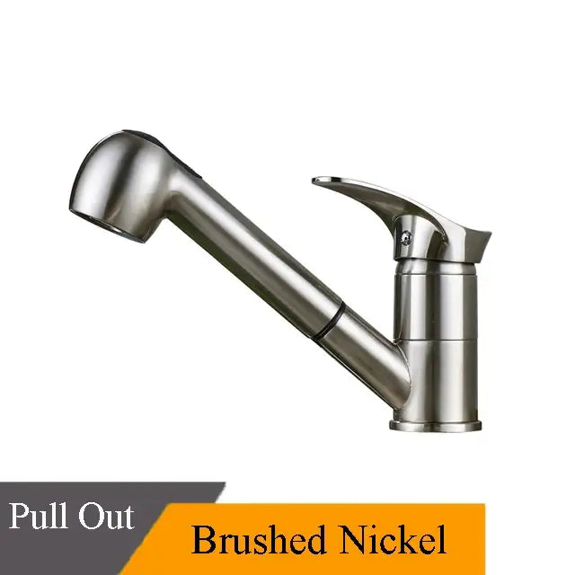 Modern brushed nickel pull down kitchen faucet with single lever handle and flexible spray head by decorbites brushed nickel