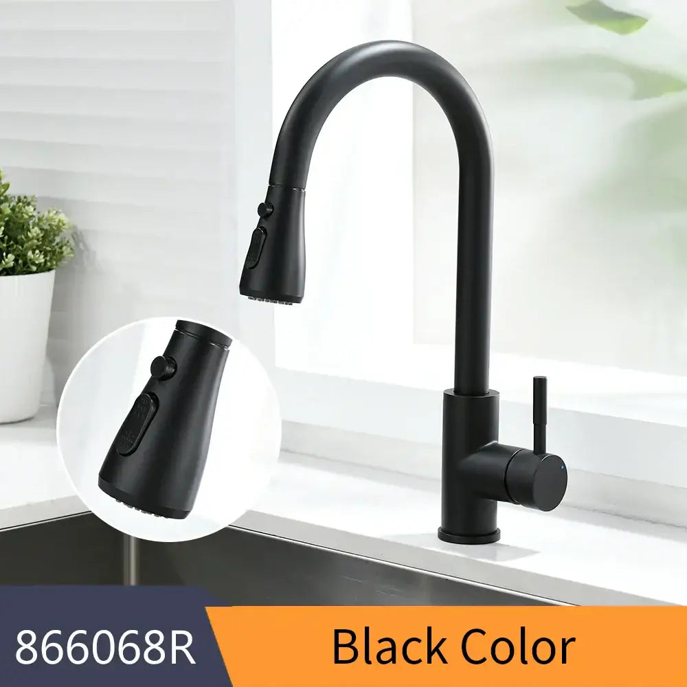 Black matte-finish pull-down kitchen faucet with modern design for decorbites brushed nickel pull kitchen fixtures