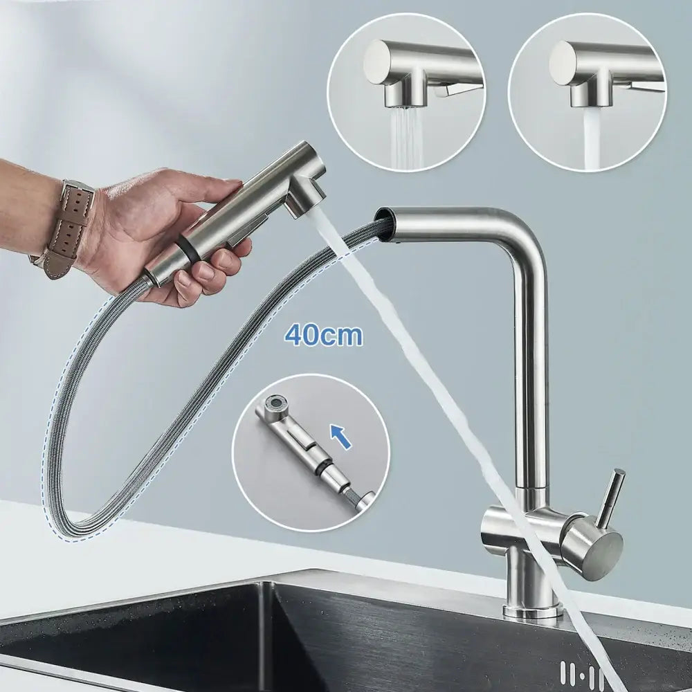 Modern brushed nickel kitchen faucet with 40cm flexible spray hose and pull-out nozzle stainless steel tap decorbites brushed nickel