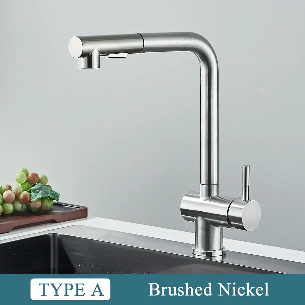 Modern brushed nickel pull out kitchen faucet with stainless steel tap and sleek pull-down spout by decorbites brushed nickel