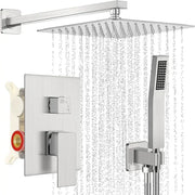 Modern brushed nickel shower faucet set with rain shower head handheld sprayer and wall-mounted control panel decorbites brushed nickel