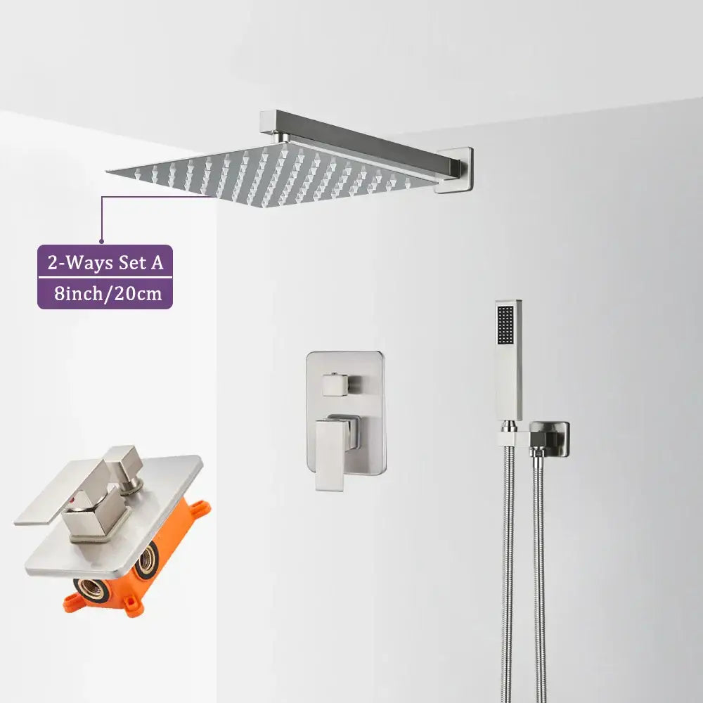 Modern brushed nickel stainless steel square rain shower head with sleek textured surface for shower faucet decorbites