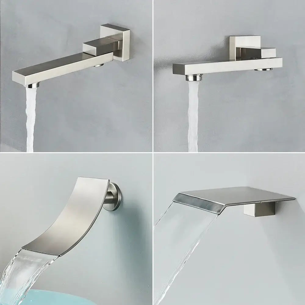 Modern brushed nickel shower faucet with sleek square design and waterfall spout by decorbites brushed nickel