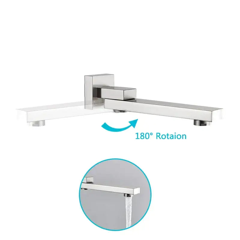 Modern brushed nickel shower faucet set with chrome-finished wall-mounted faucet featuring 180-degree rotation