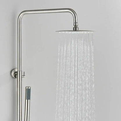 Modern brushed nickel rainfall shower system with stainless steel square rain shower head and matching handheld spray decorbites brushed nickel