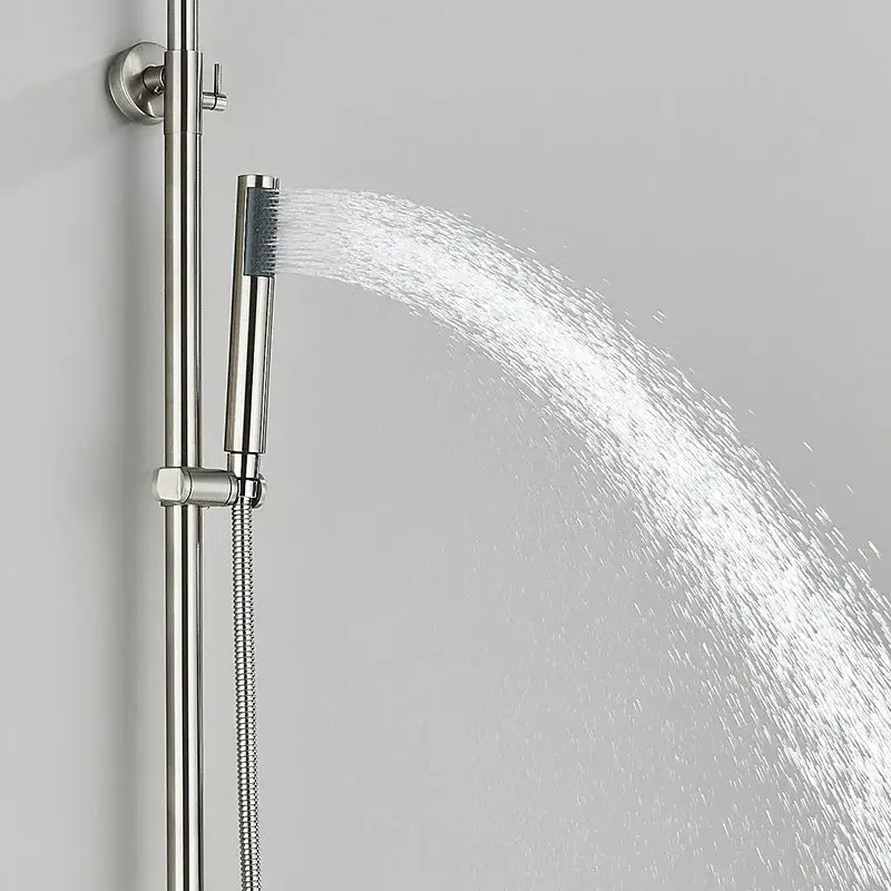 Modern brushed nickel rainfall shower system with sleek chrome finish and adjustable handheld spray for bathroom use decorbites brushed nickel