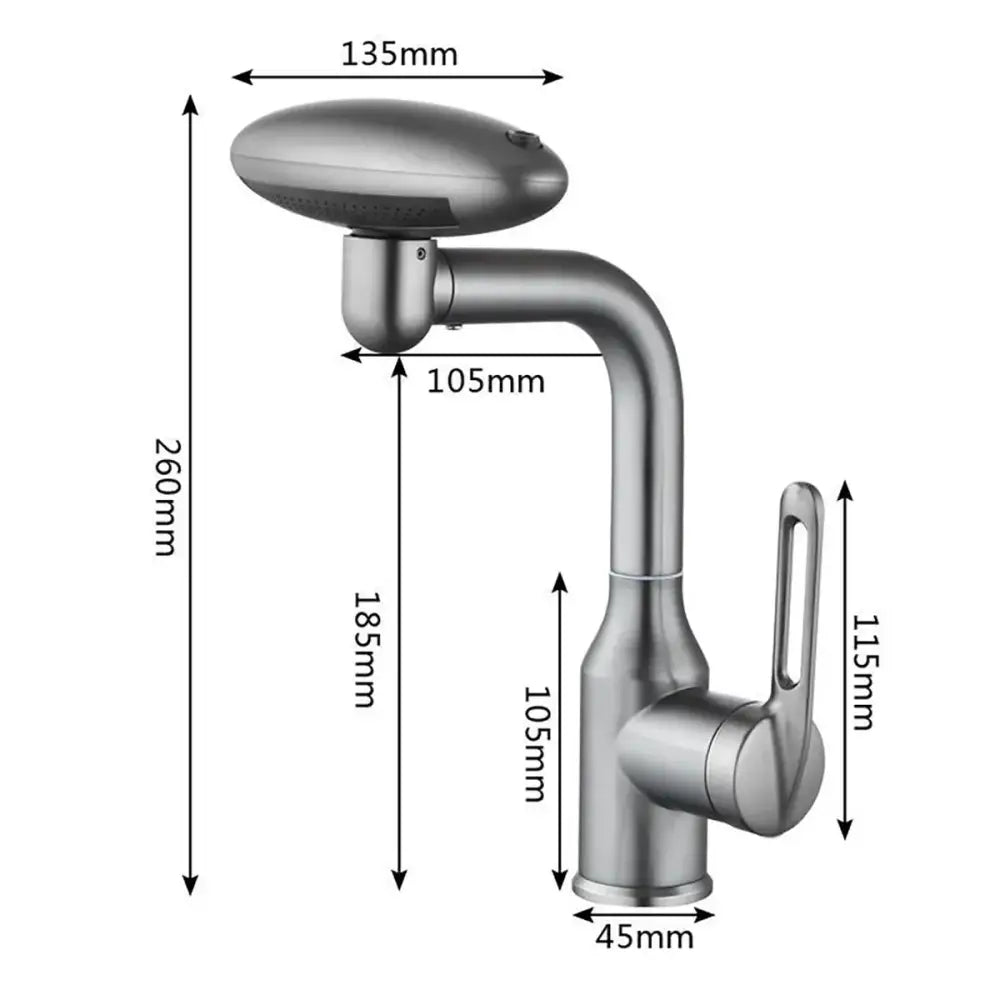 Modern brushed nickel rotation stainless steel kitchen faucet with a sleek curved spout and integrated showerhead