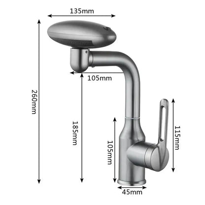 Modern brushed nickel rotation stainless steel kitchen faucet with a sleek curved spout and integrated showerhead
