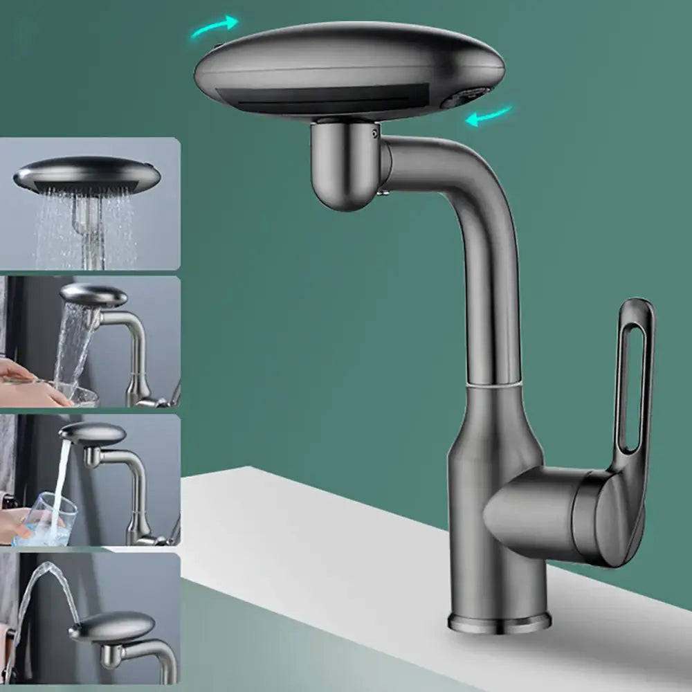 Modern matte black kitchen faucet with sleek curved spout and touch-sensitive showerhead in rotation stainless steel design