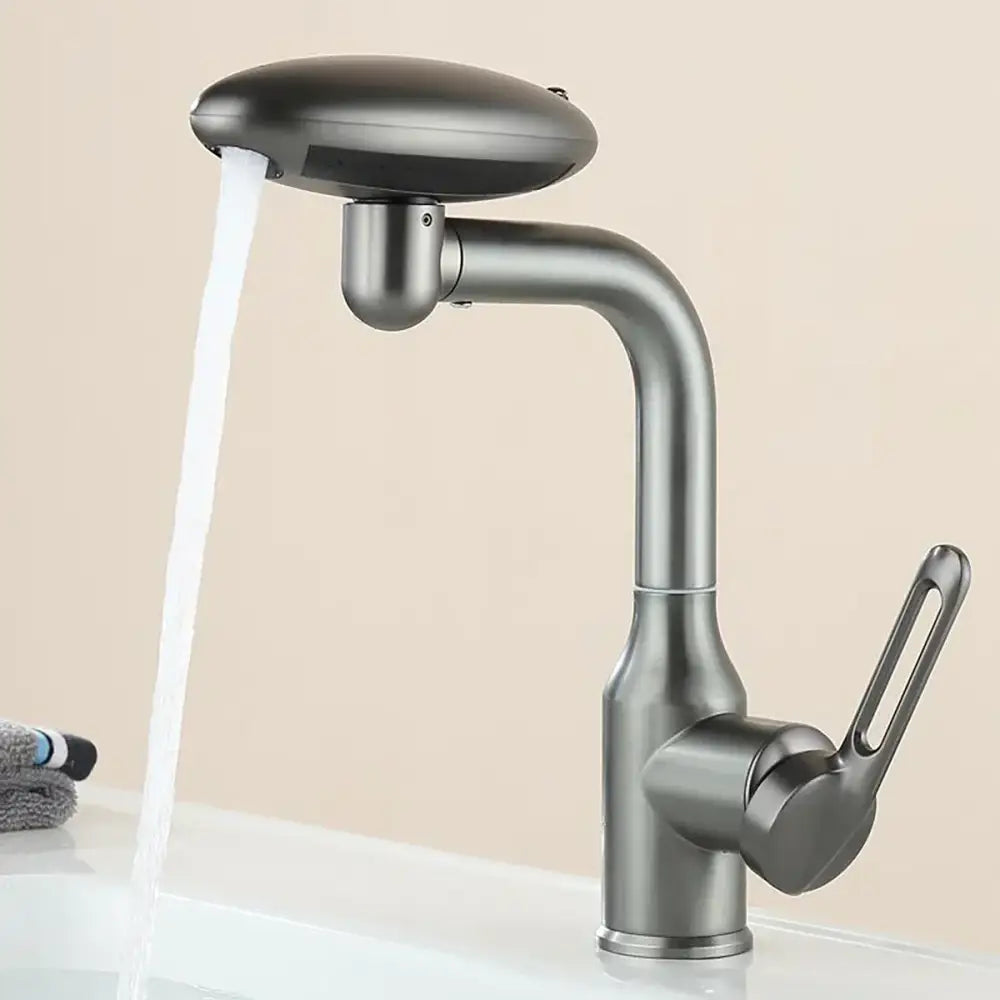 Modern matte black kitchen faucet with sleek curved spout and minimalist handle in rotation stainless steel design