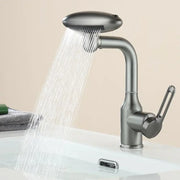 Modern brushed nickel rotation stainless steel kitchen faucet with sleek curved spout and integrated rainfall showerhead