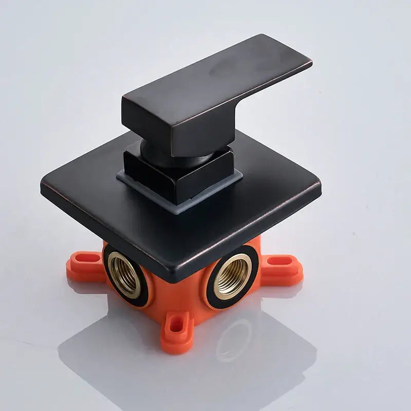 Modern brushed nickel shower mixer valve bathroom faucet with black matte square body and orange plastic base decorbites brushed nickel