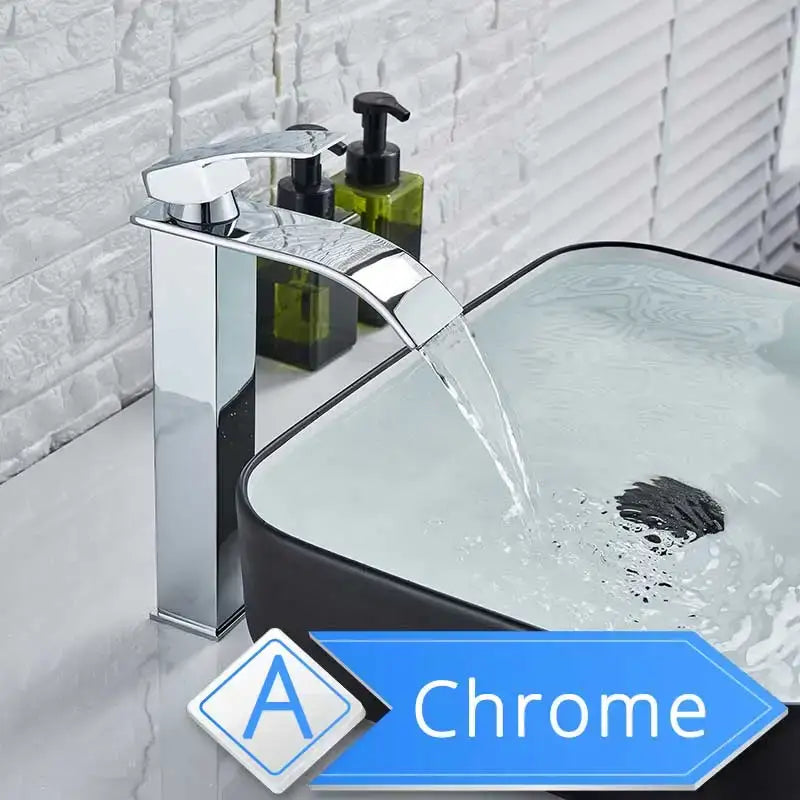 Modern brushed nickel single lever basin faucet with chrome finished waterfall design for bathroom use